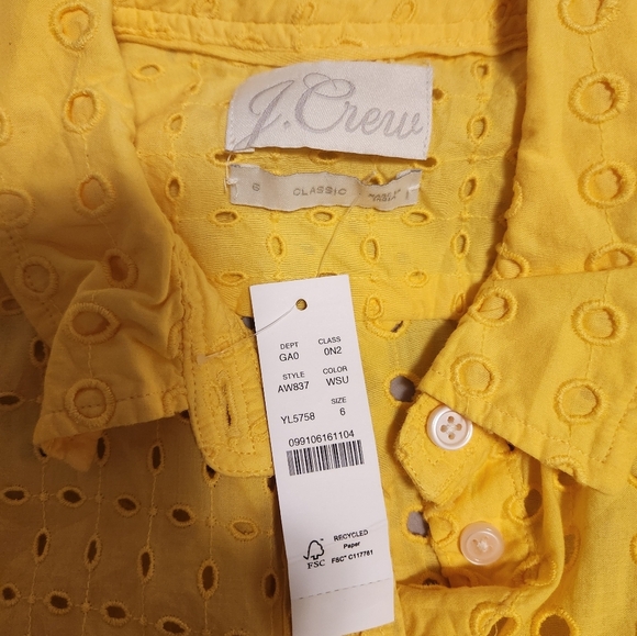 NWT J. Crew Yellow Women's Casual Eyelet Shirt Size 6 - Picture 6 of 8